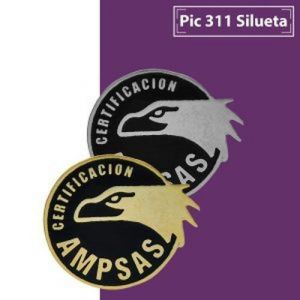 PIN SILUETA FOTOGRABADO DE MAXIMO 3 CM DE DIAMETRO CON FONDO NEGRO LOGO EN DORADO  O PLATEADO  SE ENTREGA EN BOLSA CELOFA  Y TACHUELA